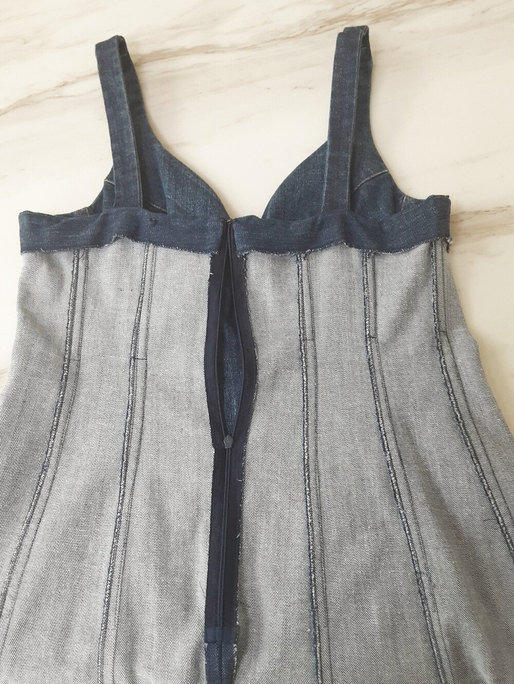 Heavy Dark Wash Denim Fit-N-Flare Structured Sweetheart Bust Dress Sz 10 - NWOT - Picture 7 of 9